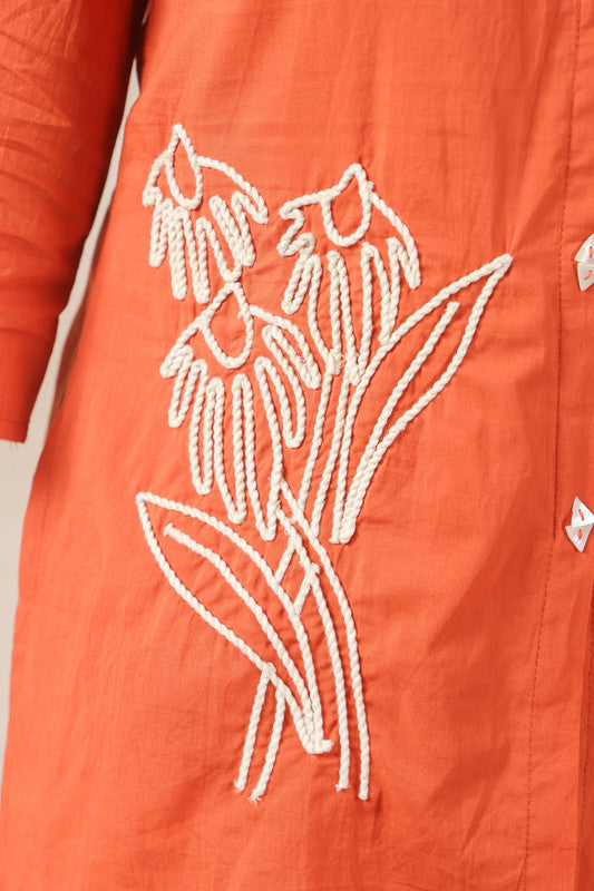 Orange Floral Embroidered Cotton Co-ord Set