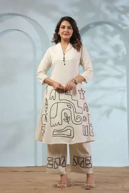 Ivory Tribal Elephant Cotton Flex Co-ord Set