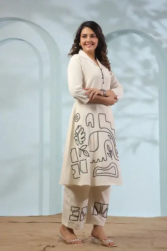 Ivory Tribal Elephant Cotton Flex Co-ord Set