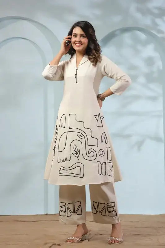 Ivory Tribal Elephant Cotton Flex Co-ord Set