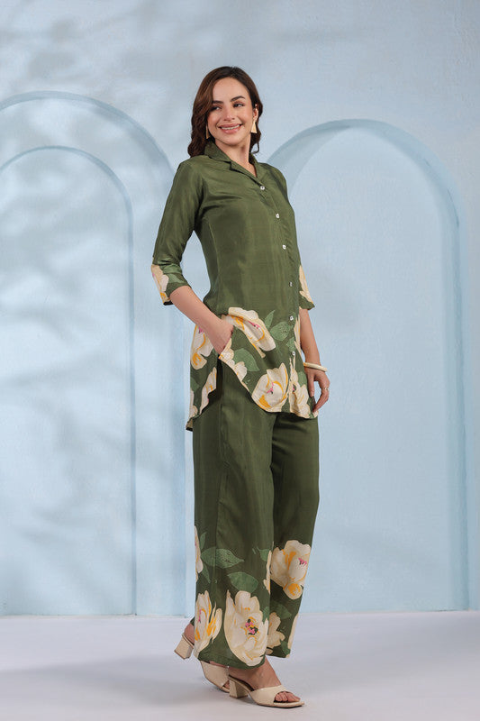 Blooming Grace in Olive Green Co-Ord Set