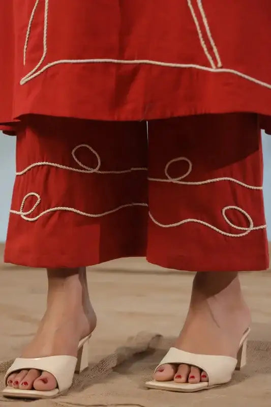 Orange Flamingo Embroidered Cotton Flex Co-ord Set