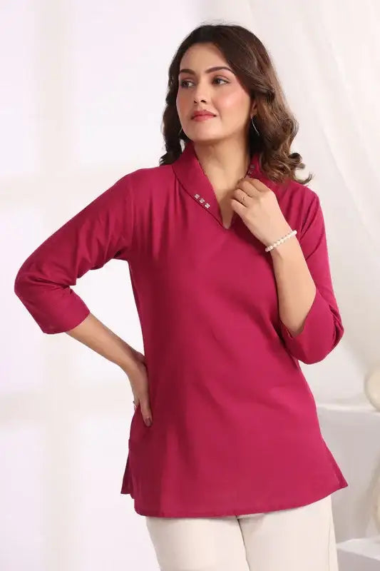 Maroon Tunic with Embroidered Floral Cotton Flex Co-ord Set