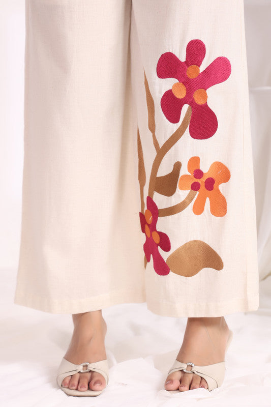Maroon Tunic with Embroidered Floral Cotton Flex Co-ord Set