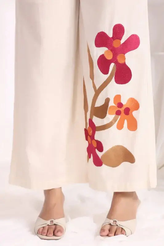 Maroon Tunic with Embroidered Floral Cotton Flex Co-ord Set