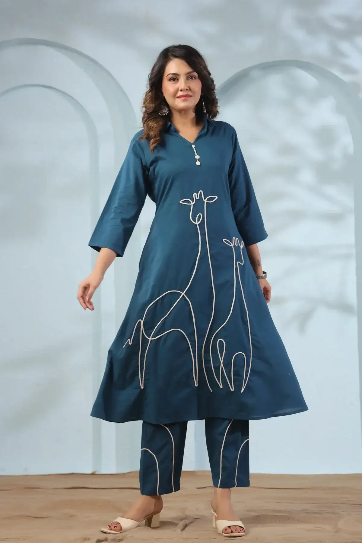 Giraffe Glance Blue Cotton Co-ord Set