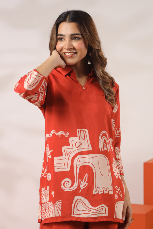 Orange Tropical Aura Russian Silk Co-ord Set
