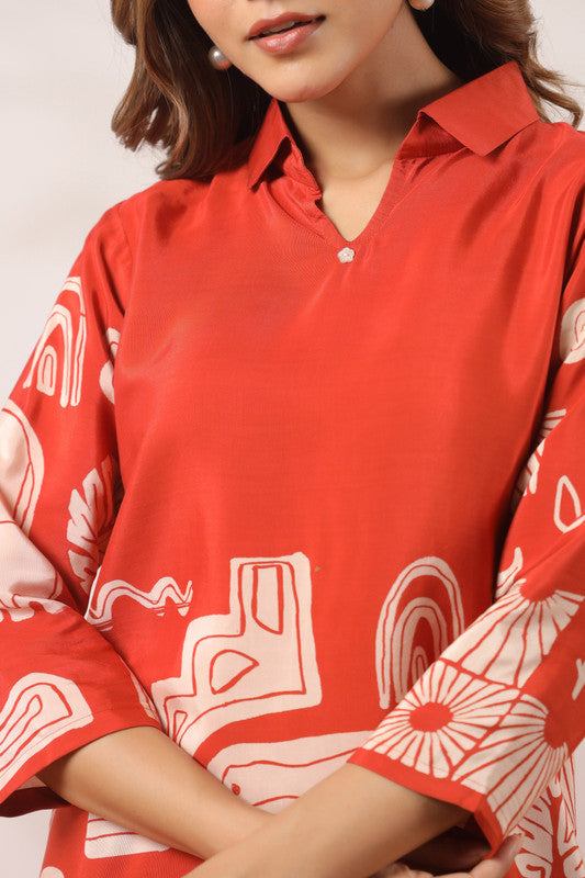 Orange Tropical Aura Russian Silk Co-ord Set