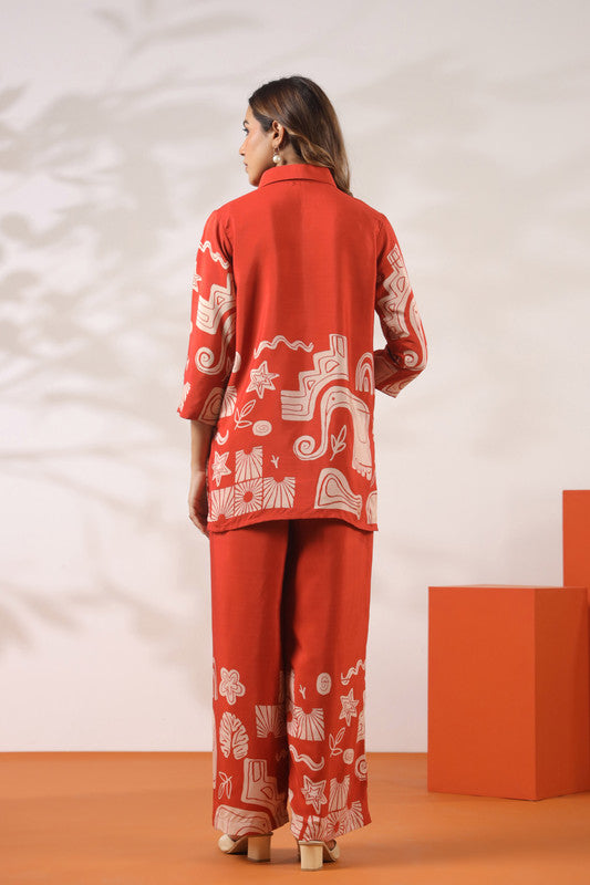 Orange Tropical Aura Russian Silk Co-ord Set