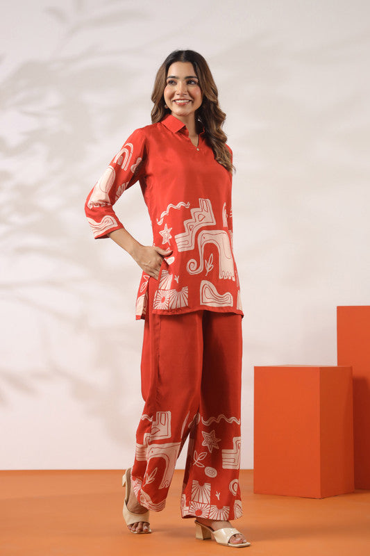 Orange Tropical Aura Russian Silk Co-ord Set