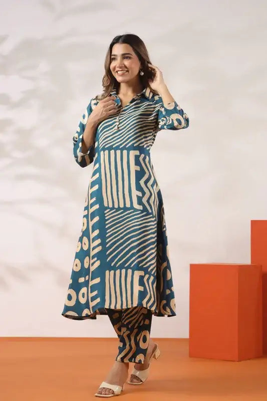 Indigo Impressions Printed Russian Silk Co-ord Set