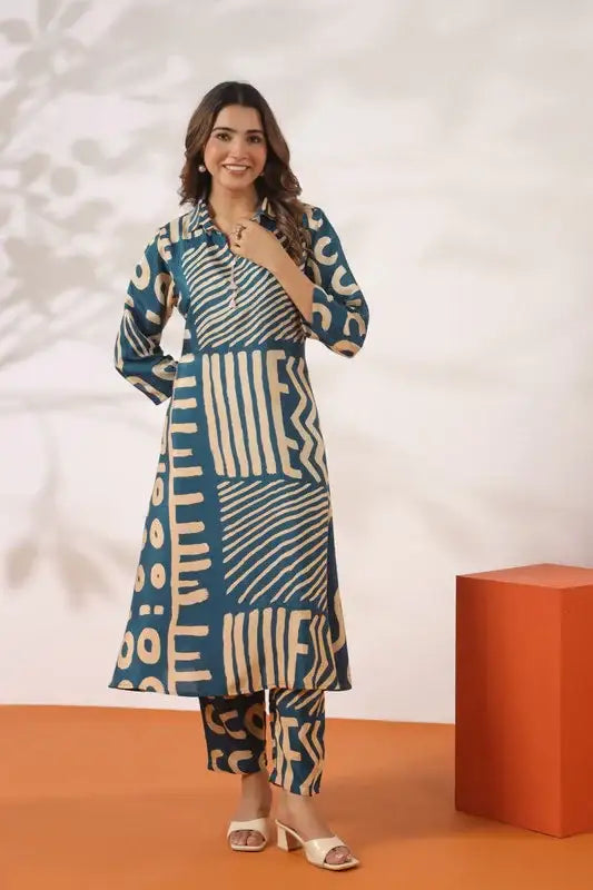 Indigo Impressions Printed Russian Silk Co-ord Set