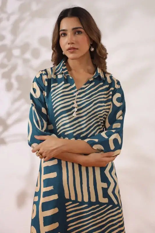 Indigo Impressions Printed Russian Silk Co-ord Set
