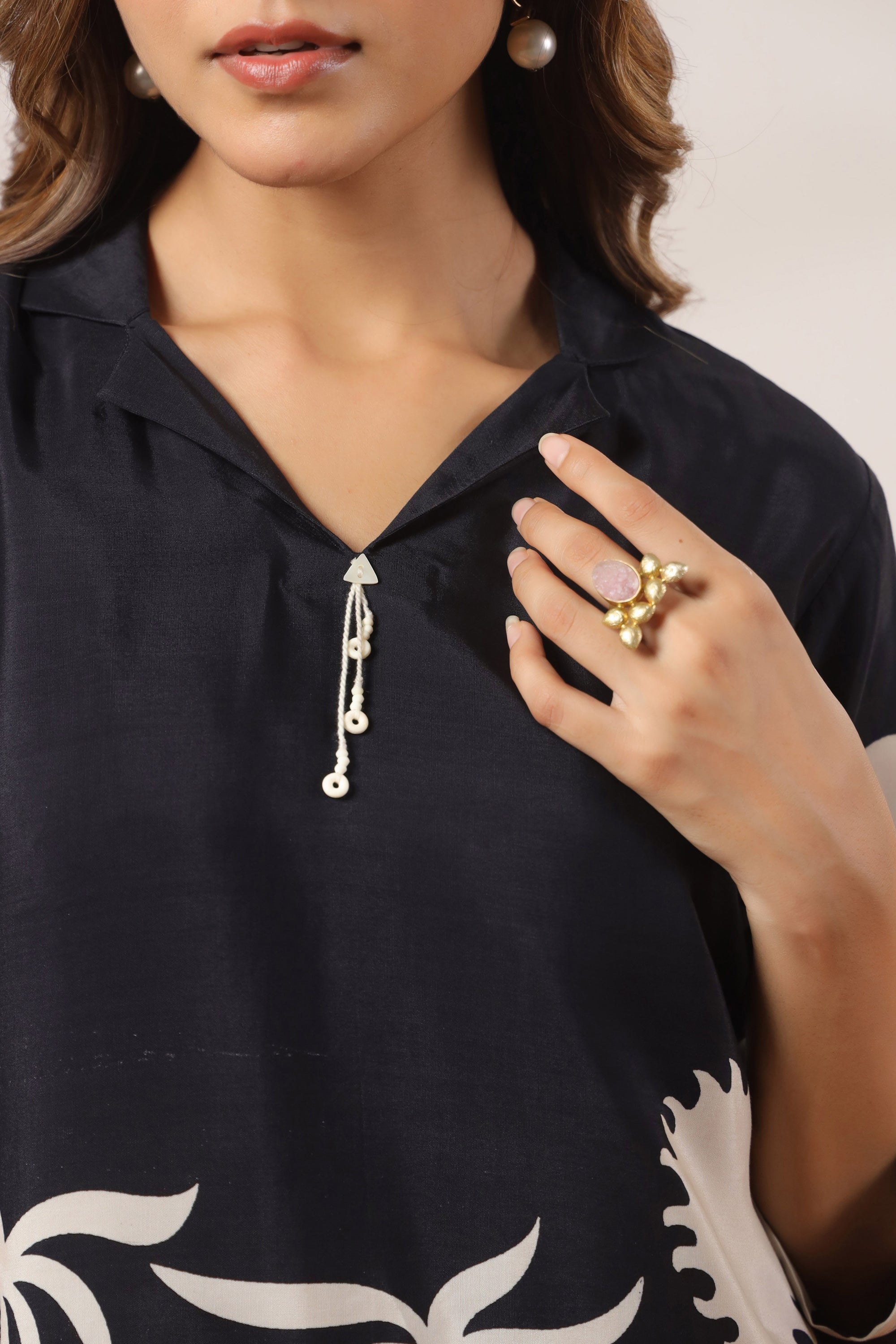 Tropical Tales in Monochrome Printed Black Russian Silk Co-ord Set