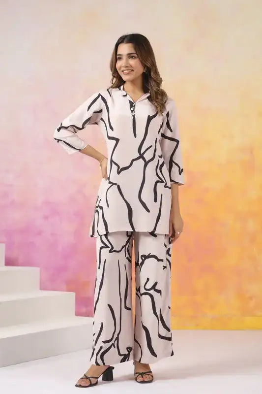 Abstract Elegance Russian Silk Co-ord Set