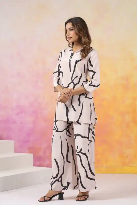 Abstract Elegance Russian Silk Co-ord Set