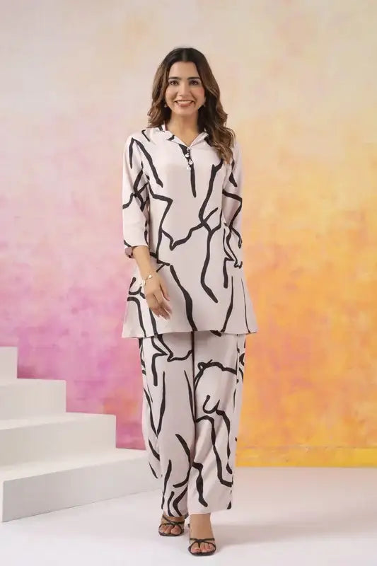 Abstract Elegance Russian Silk Co-ord Set