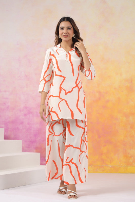 Tangerine Traces Russian Silk Co-ord Set