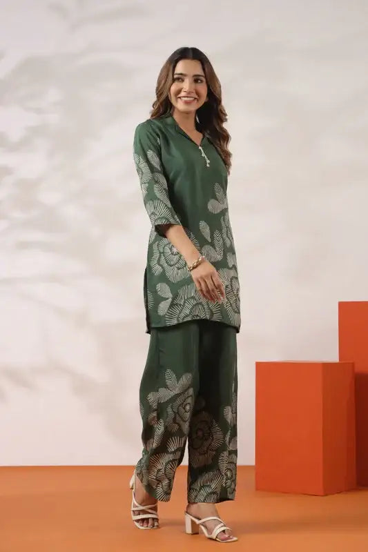 Savanna Safari Green Russian Silk Co-ord Set