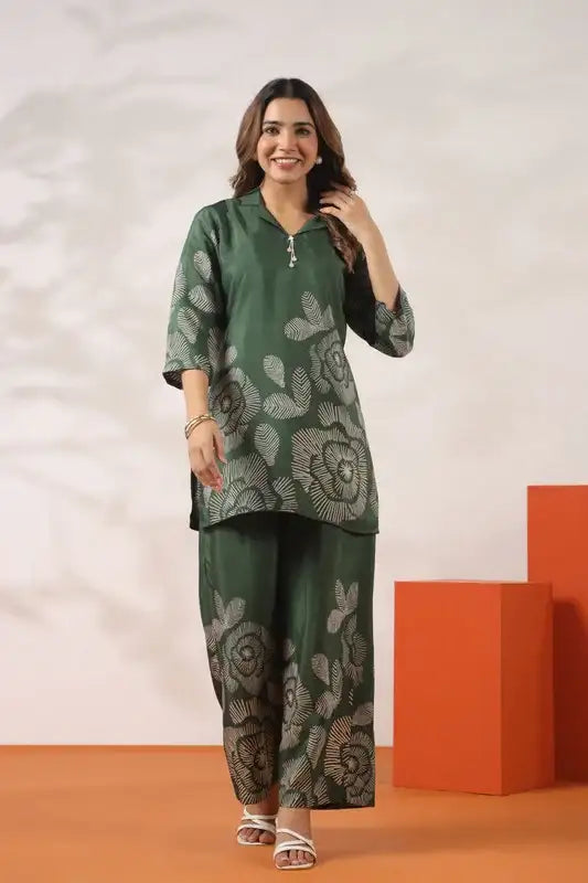 Savanna Safari Green Russian Silk Co-ord Set