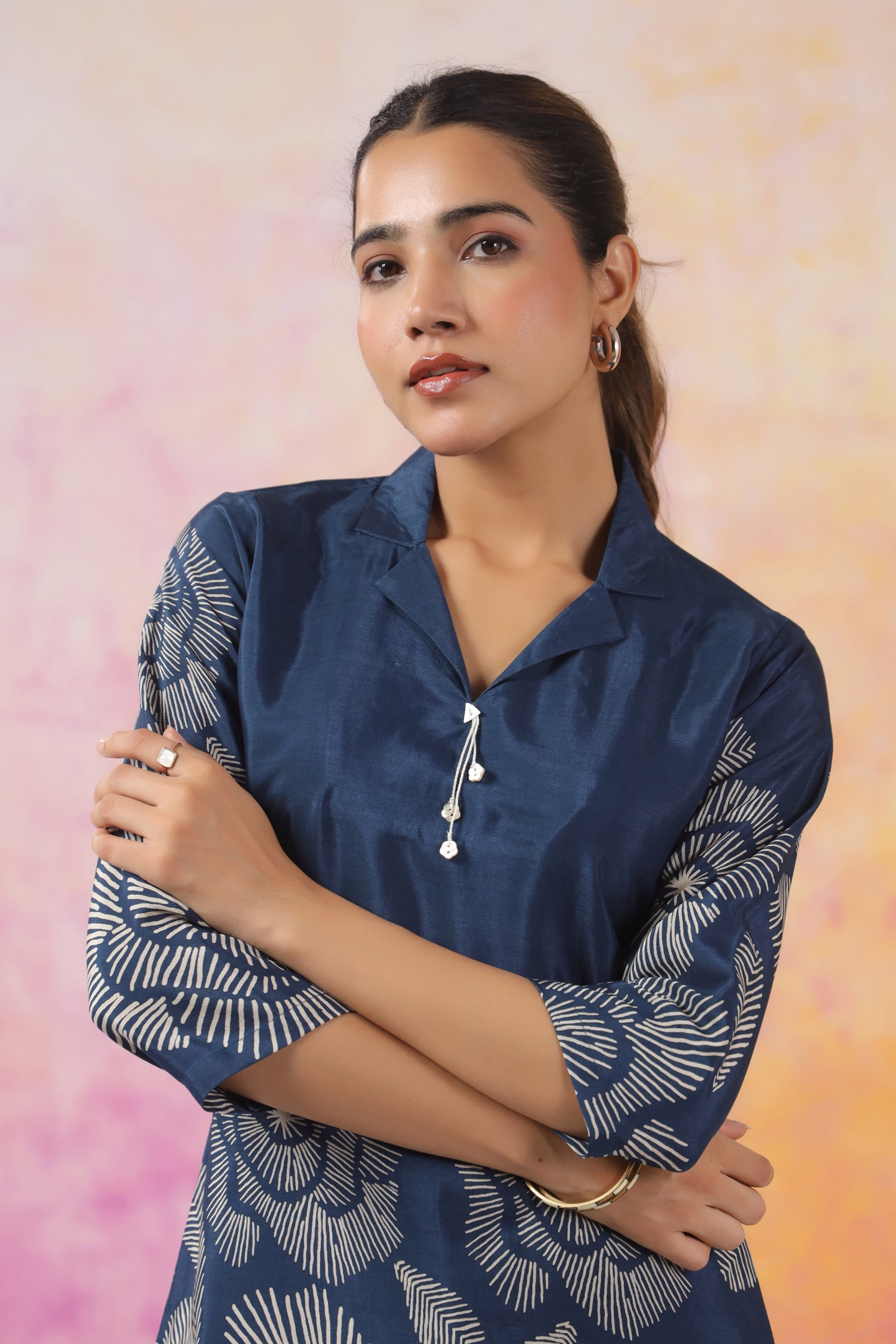 Blue Bloom Printed Russian Silk Co-ord Set