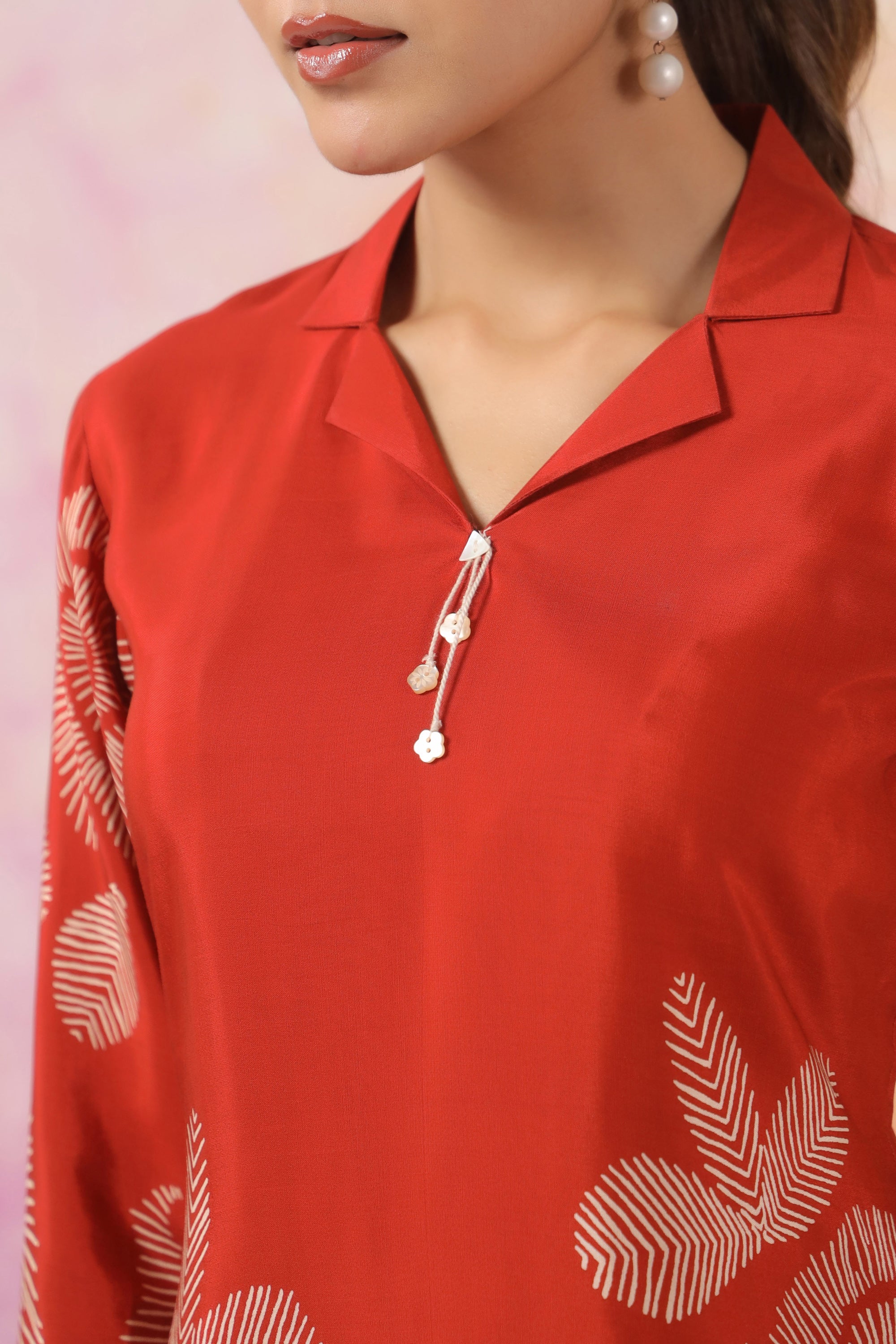 Artistic Floral Orange Printed Russian Silk Co-ord Set