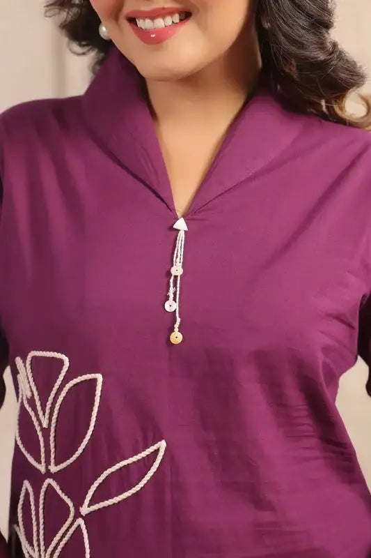 Plum Bloom Purple Embroidered Cotton Co-ord Set