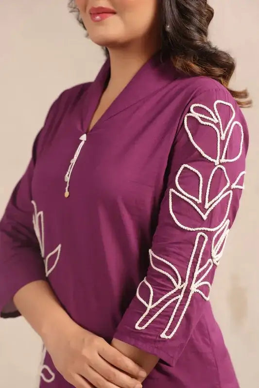 Plum Bloom Purple Embroidered Cotton Co-ord Set