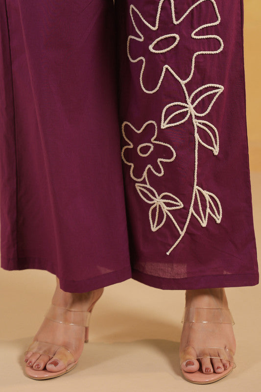 Purple Floral Embroidered Cotton Flex Co-ord Set
