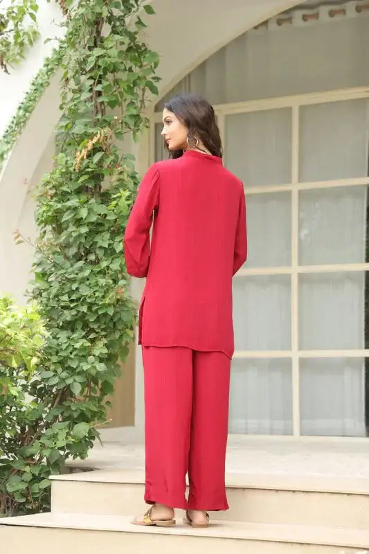 Mirror Embellished Maroon Co-ord Set