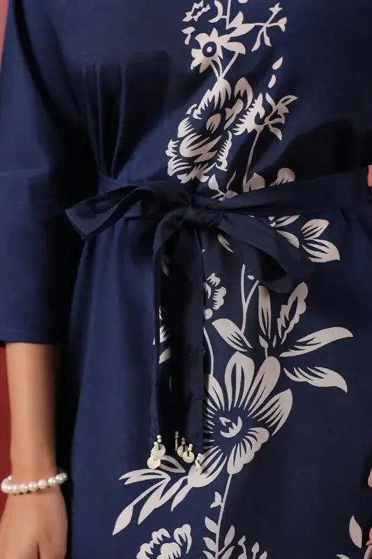 Navy Floral Russian Silk Dress