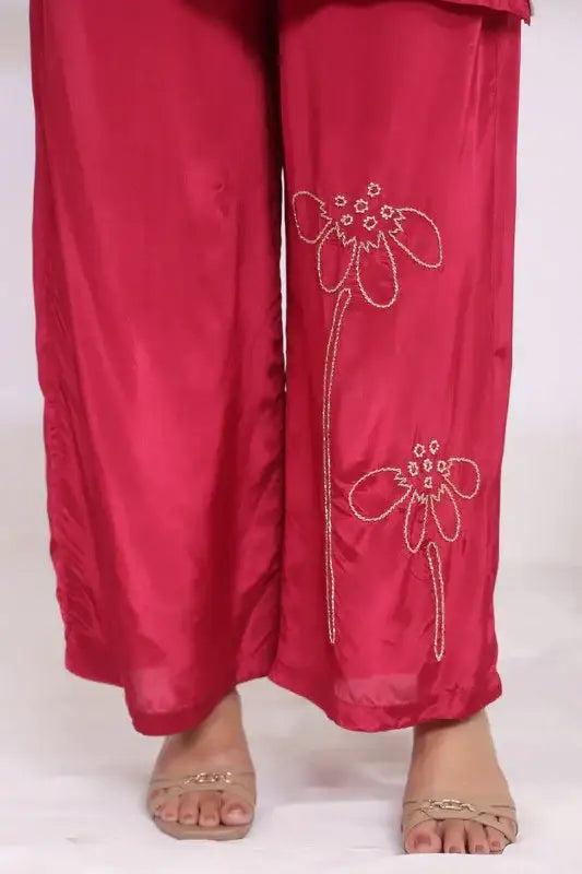 Pink Embroidered Tunic Russian Silk Co-ord Set