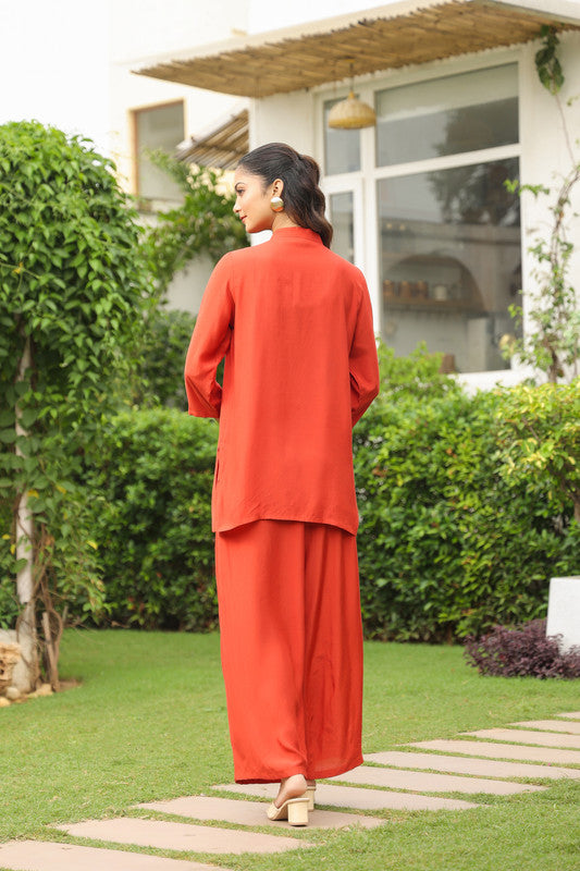Rust Mirror Detail Solid Russian Silk Co-ord Set