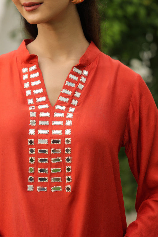 Rust Mirror Detail Solid Russian Silk Co-ord Set