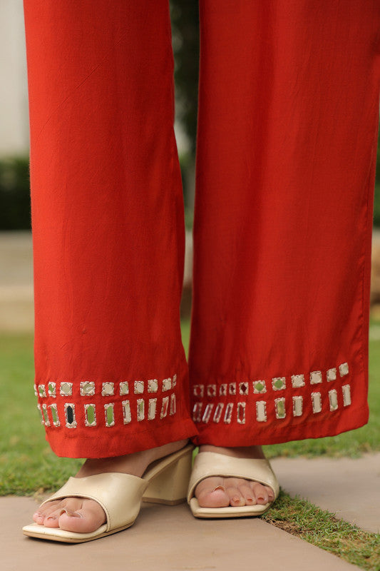 Rust Mirror Detail Solid Russian Silk Co-ord Set