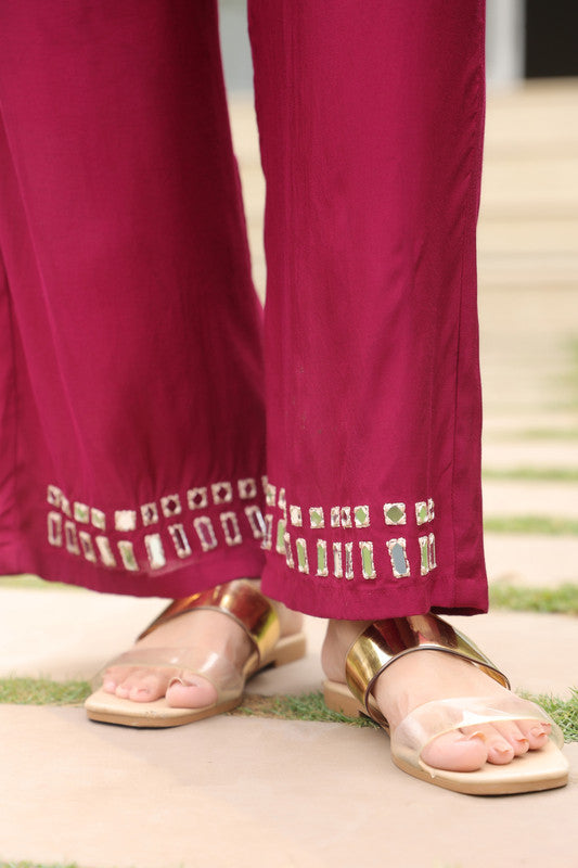 Purple Mirror Work Russian Silk Co-ord Set