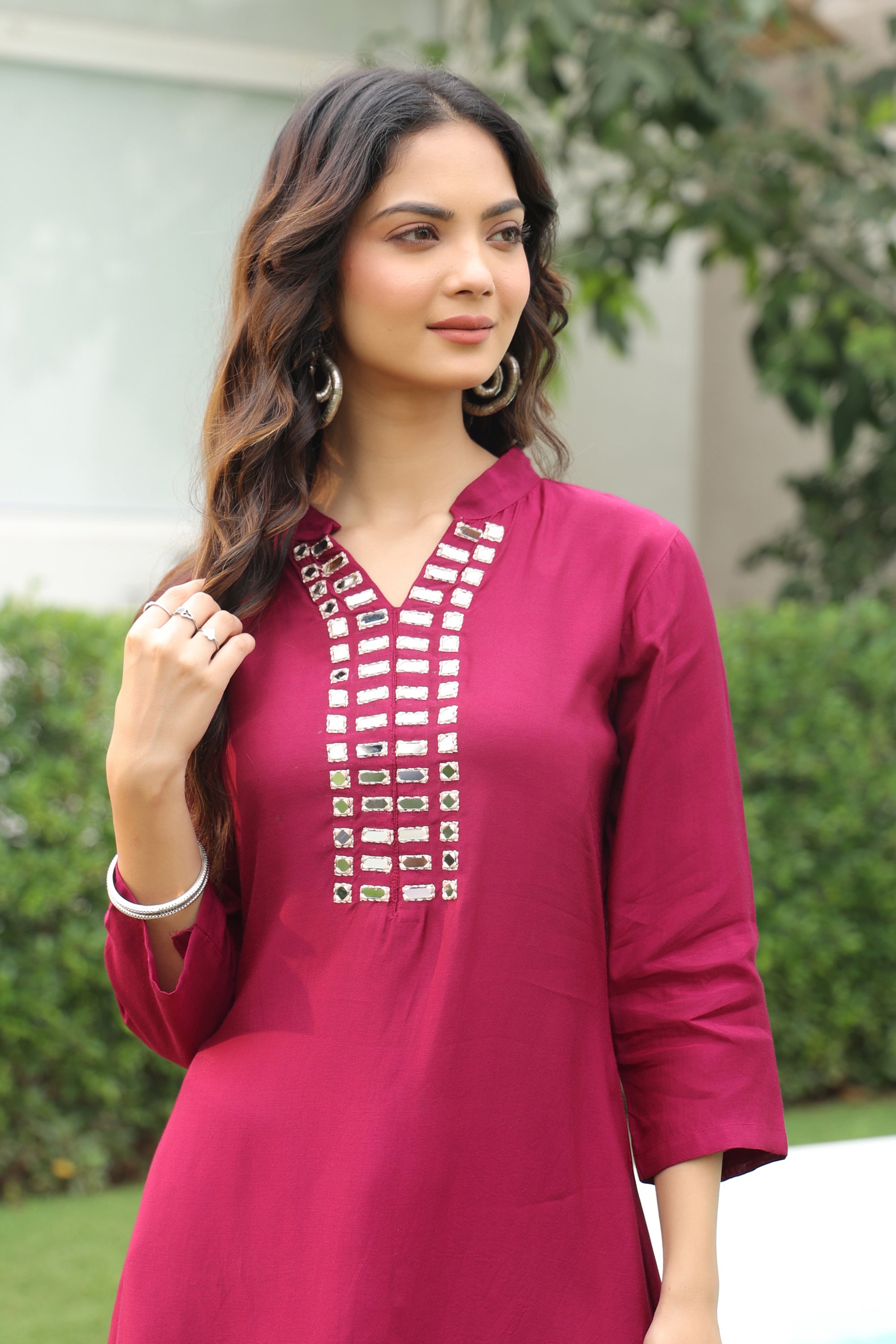 Mirror Work Purple Solid Russian Silk Co-ord Set