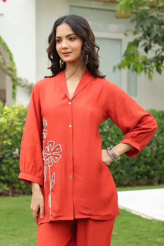 Rusty Bloom Embroidered Muslin Co-ord Set