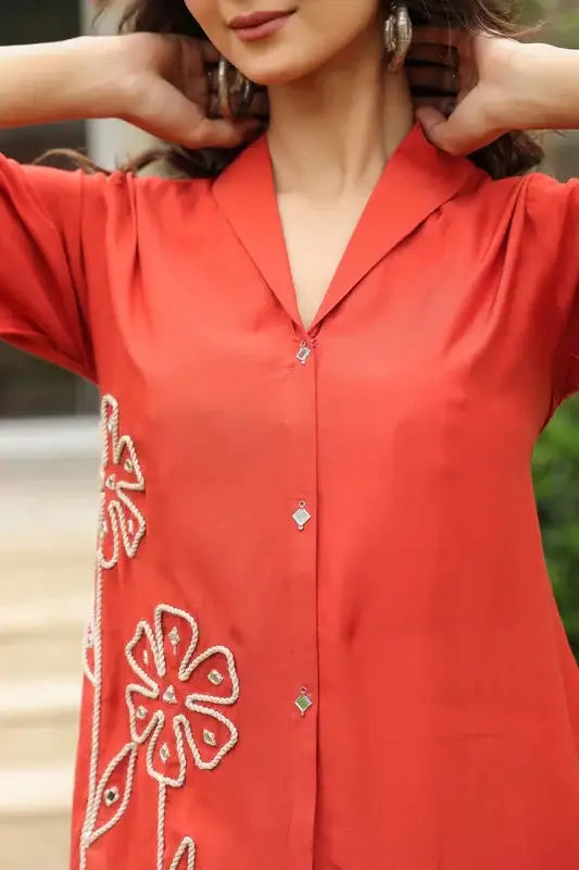 Rusty Bloom Embroidered Muslin Co-ord Set