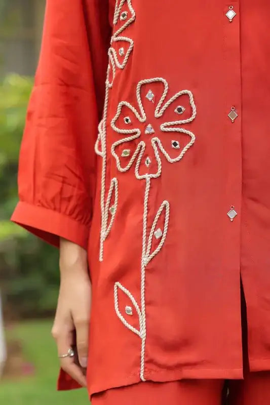 Rusty Bloom Embroidered Muslin Co-ord Set