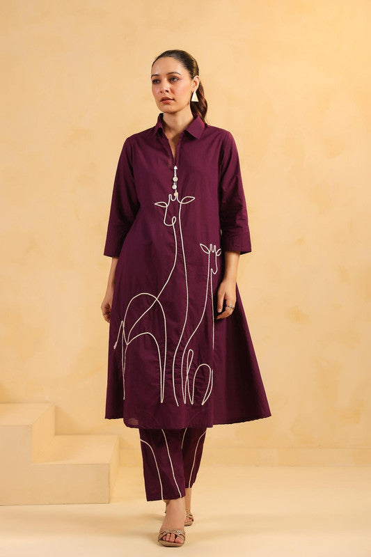 Majestic Muse Giraffe Purple Embroidered Co-ord Set