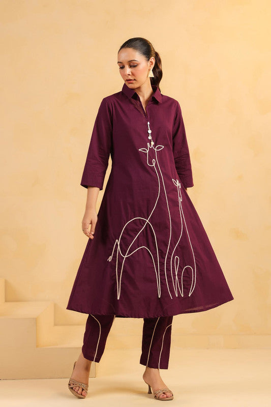 Majestic Muse Giraffe Purple Embroidered Co-ord Set