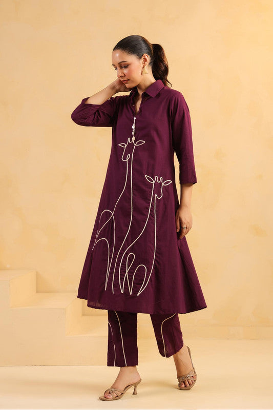 Majestic Muse Giraffe Purple Embroidered Co-ord Set