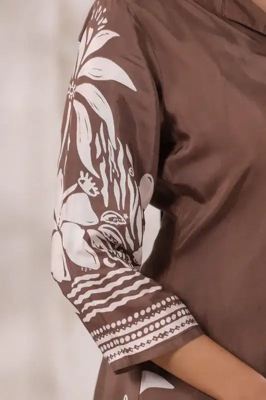 Mocha Printed Russian Silk Co-ord Set