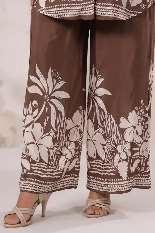 Mocha Printed Russian Silk Co-ord Set