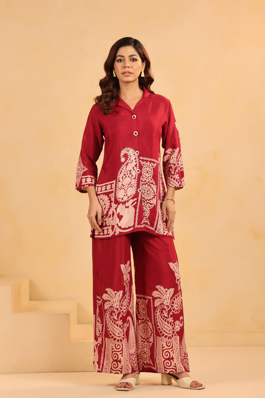 Bohemian Paisley in Maroon Printed Russian Silk Co-ord Set