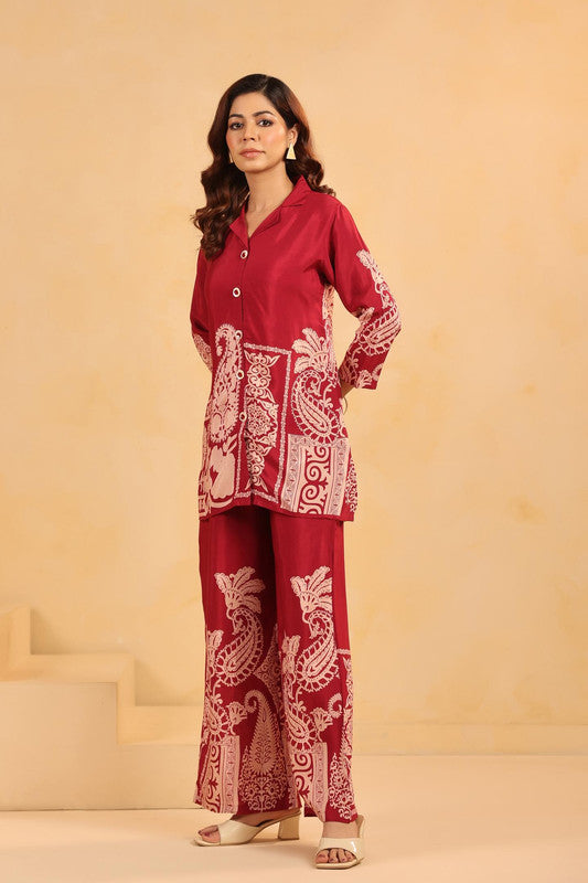 Bohemian Paisley in Maroon Printed Russian Silk Co-ord Set