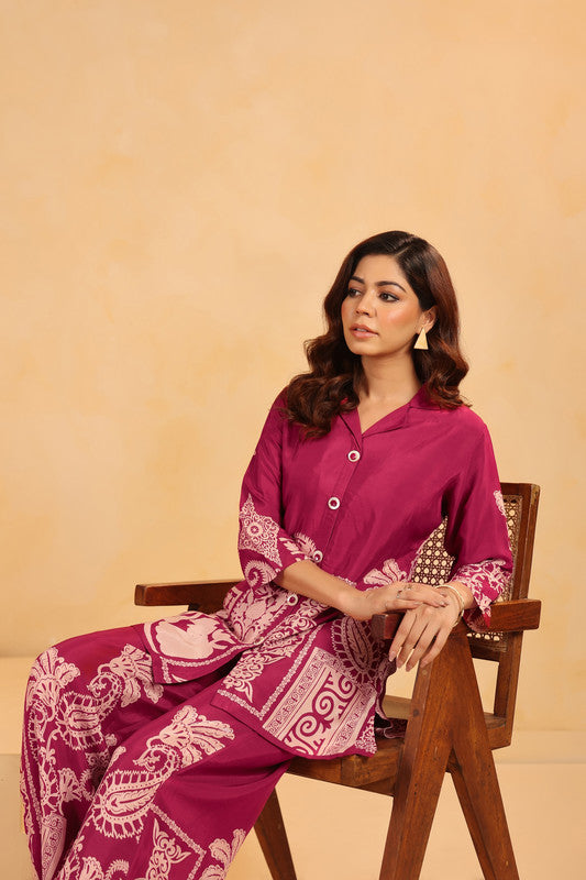 Majestic Wine Heritage Printed Russian Silk Co-ord Set