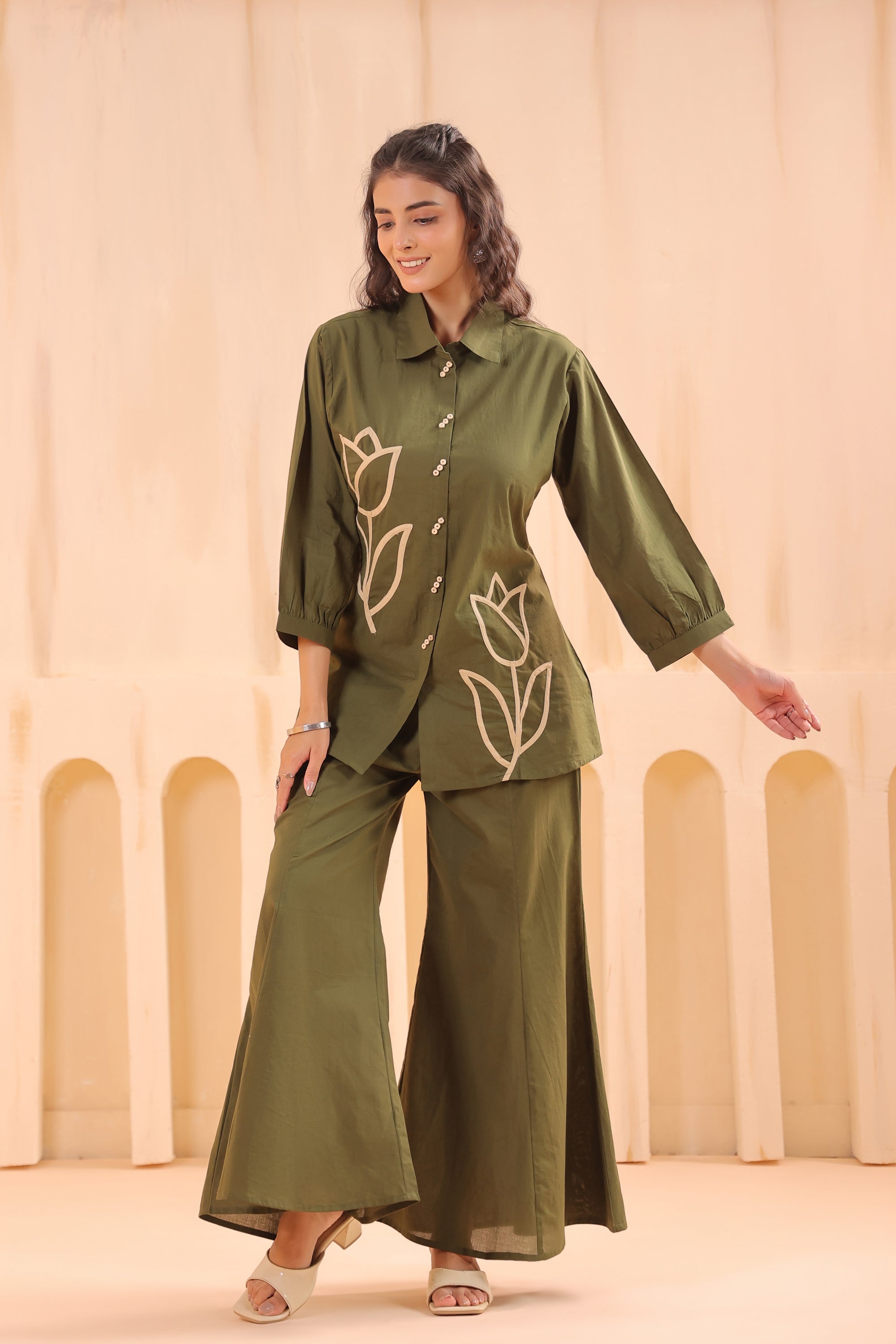 Green Grace Tulip Embellished Cotton Co-ord Set