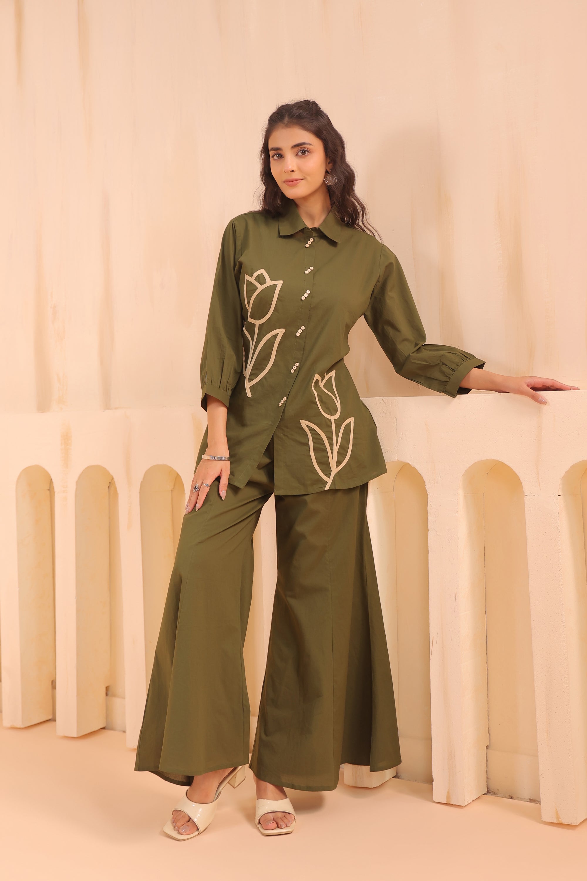 Green Grace Tulip Embellished Cotton Co-ord Set